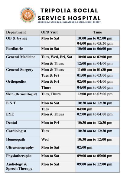 TSSH Doctors Time Table (Update on 19.07.2024)